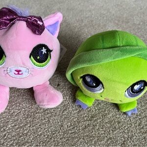Littlest Pet Shop Pink Cat and Green Turtle Stuffed Animals